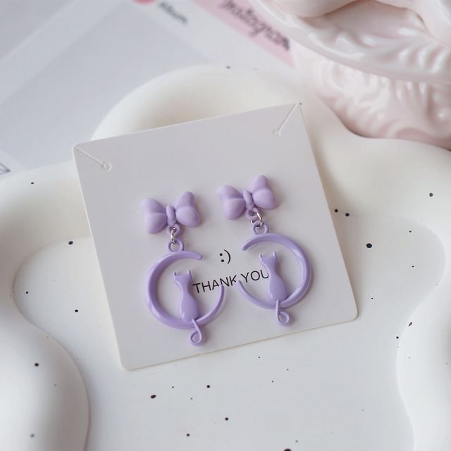 / Cat Clip Earring Moon Dangle On