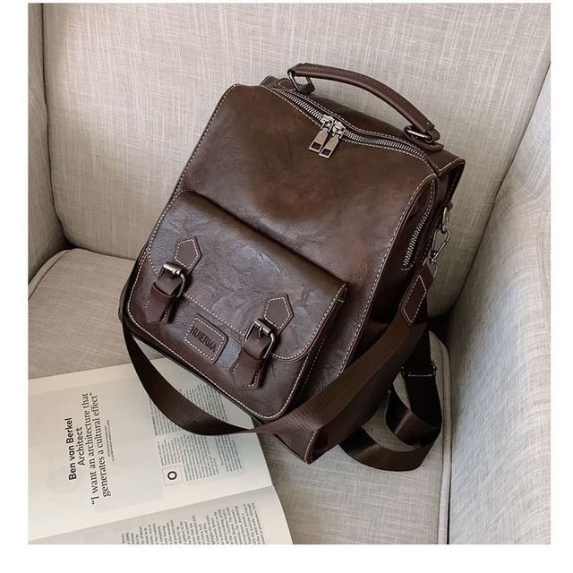 Backpack Faux Leather Buckled