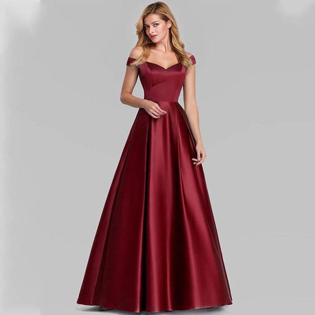 Satin Sleeveless Gown A-Line Plain Evening Off Shoulder