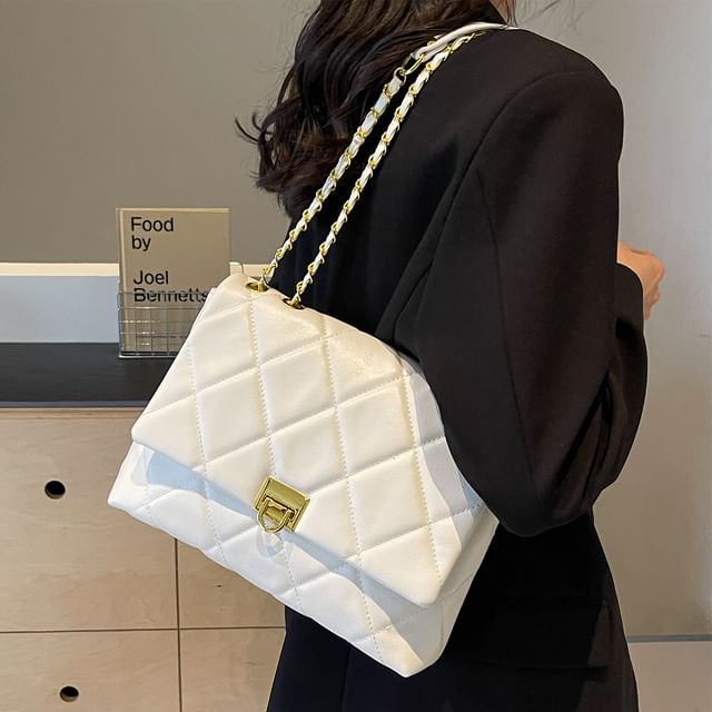 Flap Faux Bag Plain Quilted Crossbody Leather