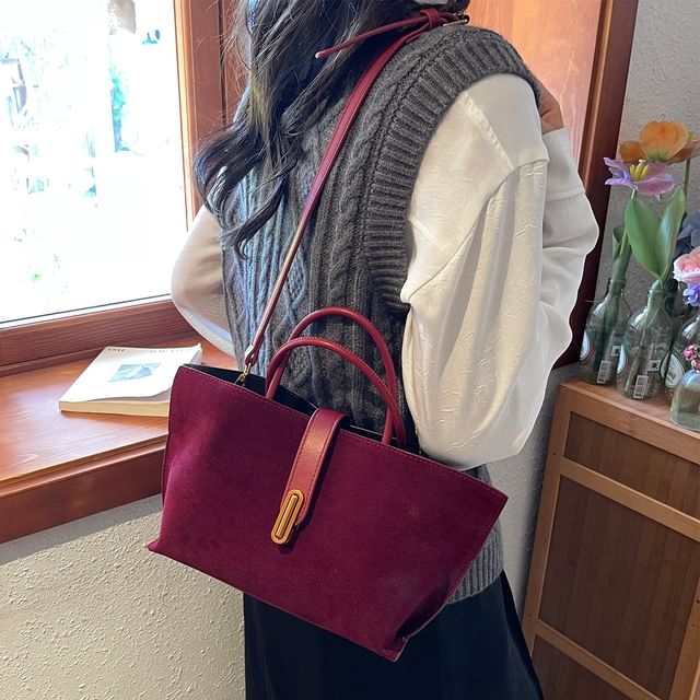 Plain Top Suede Crossbody Faux With Bag Handle Pouch