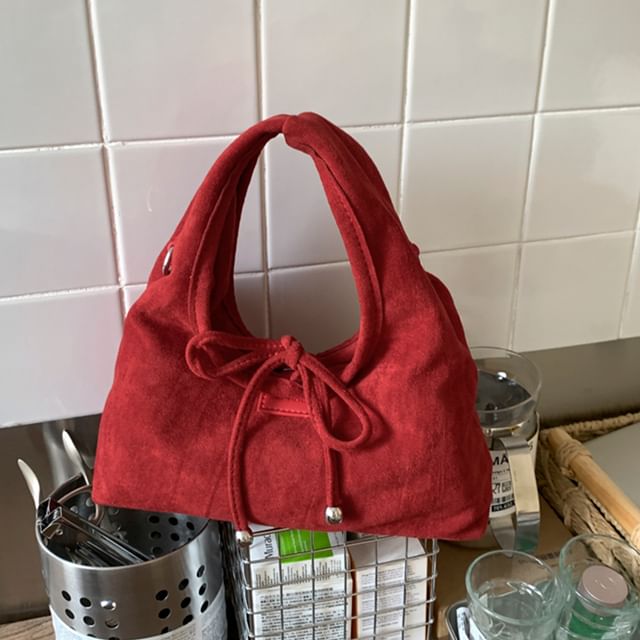 Faux Handle Crossbody Suede Top Bag Plain