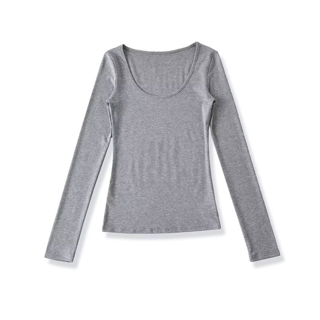 Ruched Plain Scoop Neck Long-Sleeved T-Shirt