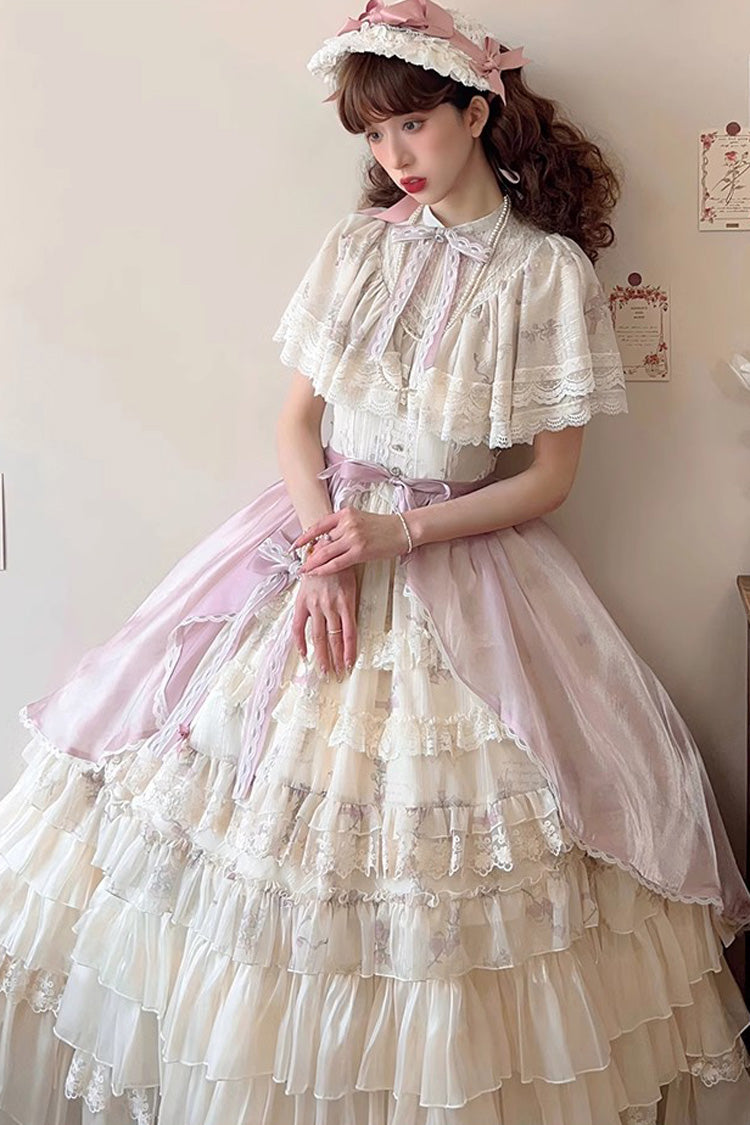 Multicolor Bellflower Printed Lace Sweet Princess Lolita Dress