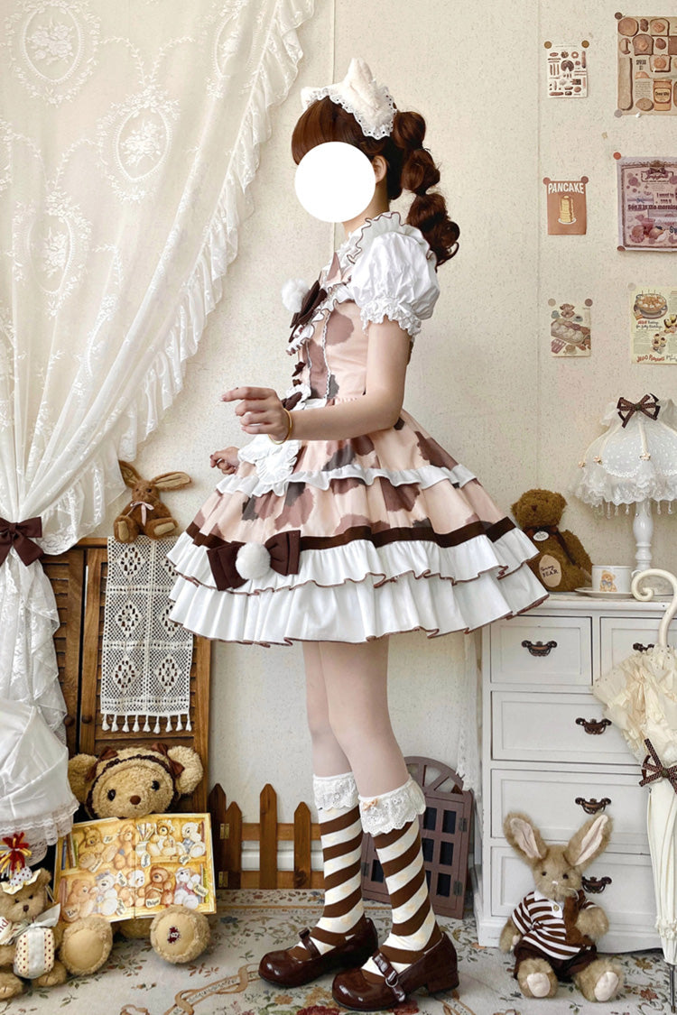 Calico Cat Sleeveless Triple-Layer Ruffled Bow Plush JSK
