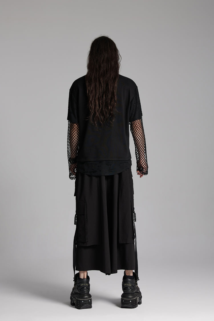Onyx Crewneck Long-Sleeve Torn Mesh Punk Tee for Men