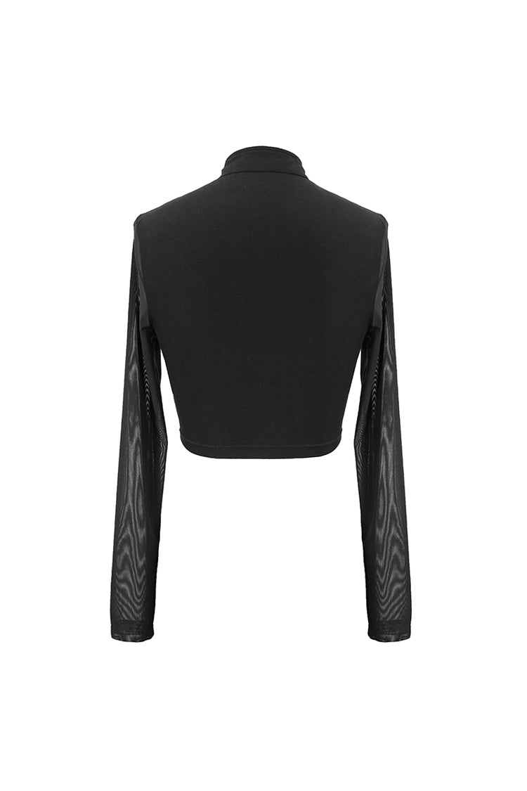 Pitch Crewneck Lace Check Short Gothic Top for Women