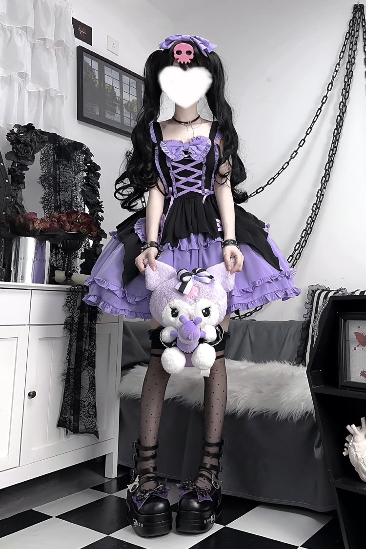 Black Purple Halloween Little Witch Sleeveless Double-Layered Ruffle Lace-Up Gothic Lolita Jsk Dress