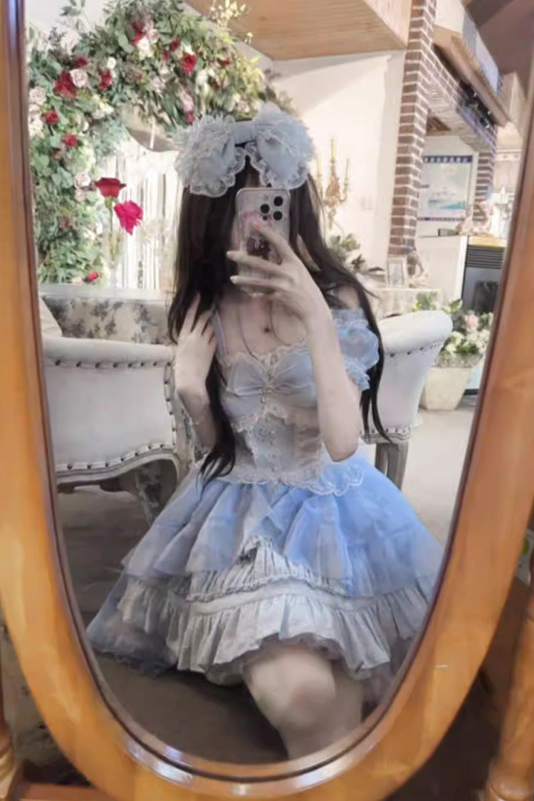 White Sleeveless Bowknot Multi-Layer Ruffle Sweet Lolita Jsk Dress