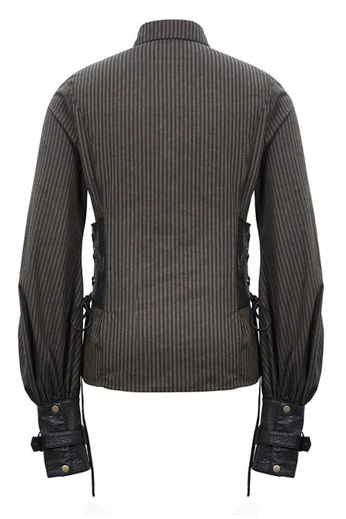 Cocoa Pinstripe Punk Waistcoat with Cinched Leather Accents