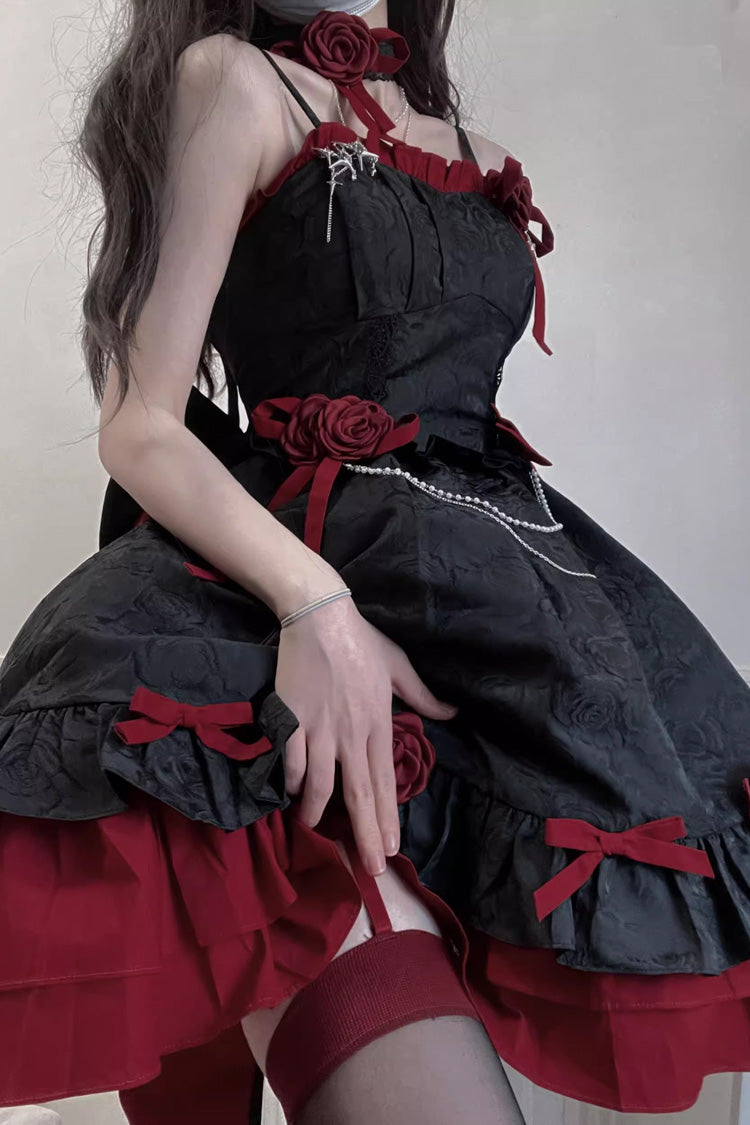 Red/Black Print Ruffle Bow Gothic Princess Jsk Dress