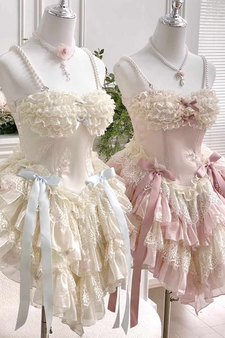 Lace Lolita Dress with Multi-Layer Ruffles, Bowknot, Dreamy Love
