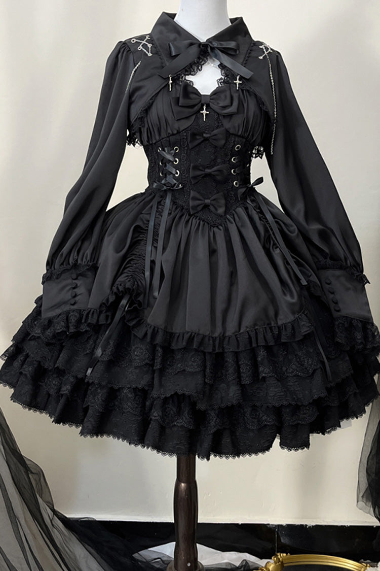 Jet Multi-Layered Bow Lace JSK Dress - Cross of Merit