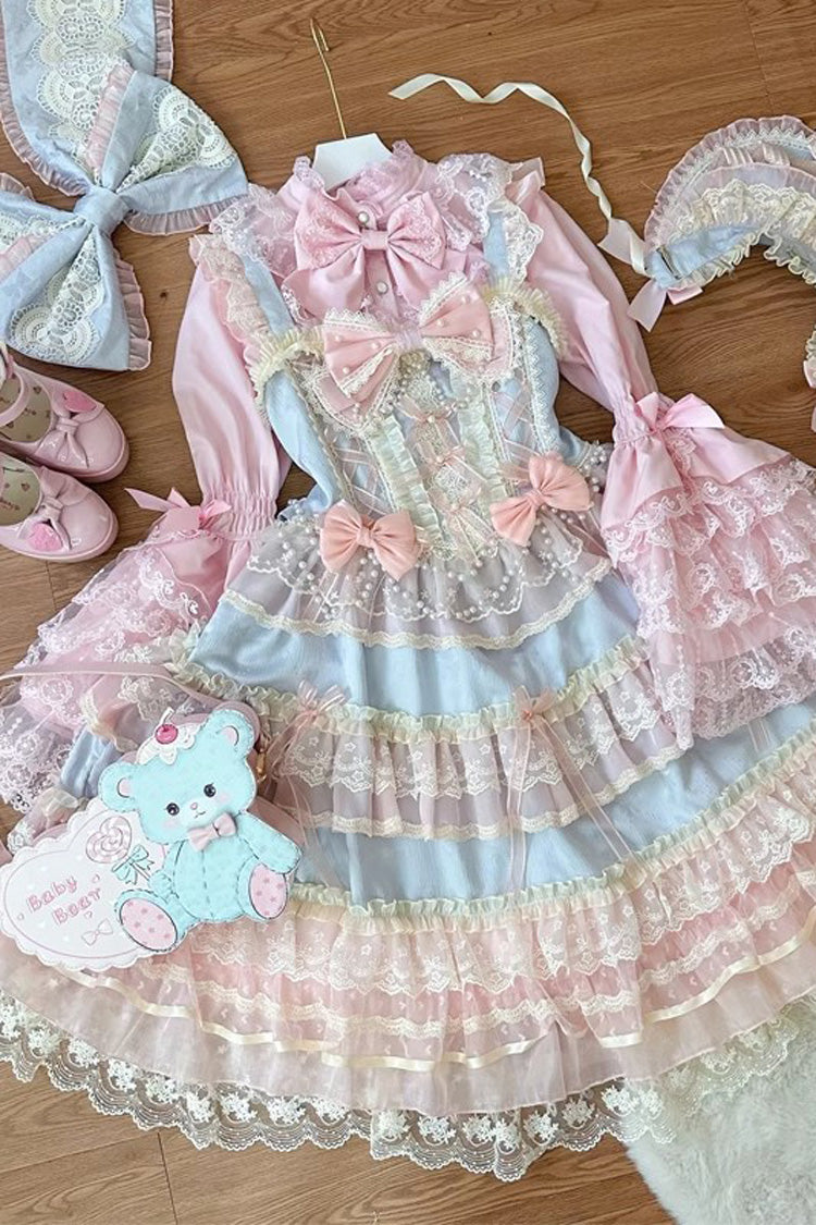 Sweet Lace JSK Dress with Ruffle Bow in Blue