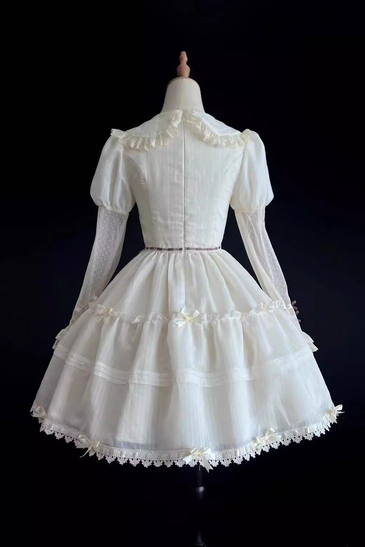 White Lapel Collar Long Sleeve Hollow Sweet Princess Lolita Dress