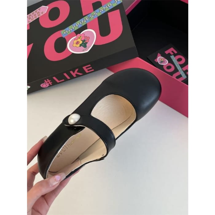 Adhesive Strap Plain Faux Pearl Accent Mary Jane Flats