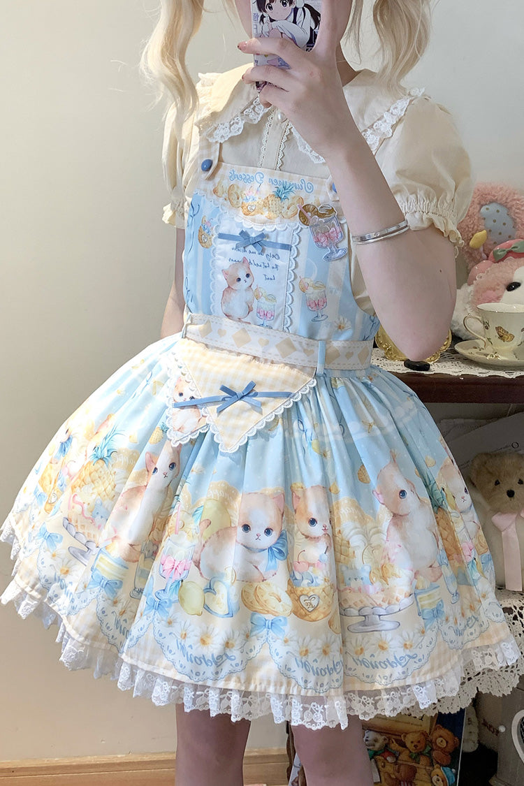Sweet Lolita Strap Dress with Bowknot Lace - Pineapple Cat