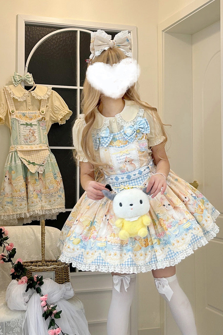 Yellow Sweet Lolita Strap Dress with Bowknot Lace - Pineapple Cat