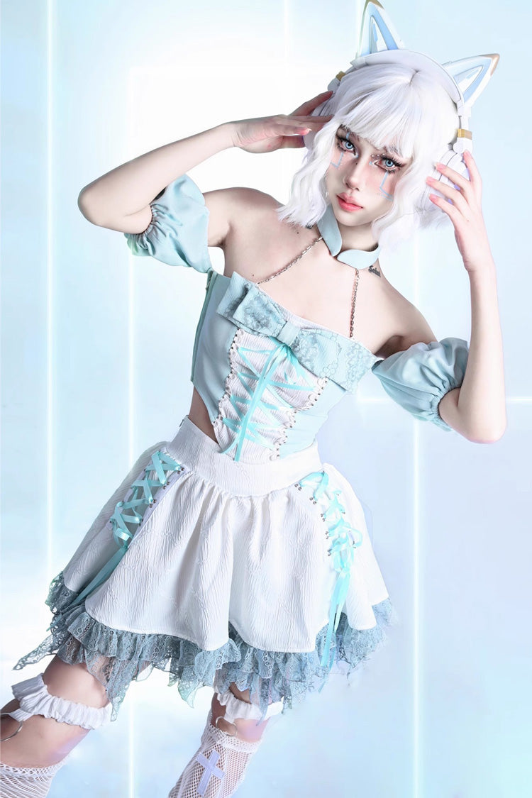Ivory Ruffle Lace-Up Sweet Lolita Skirt - Virtual Idol