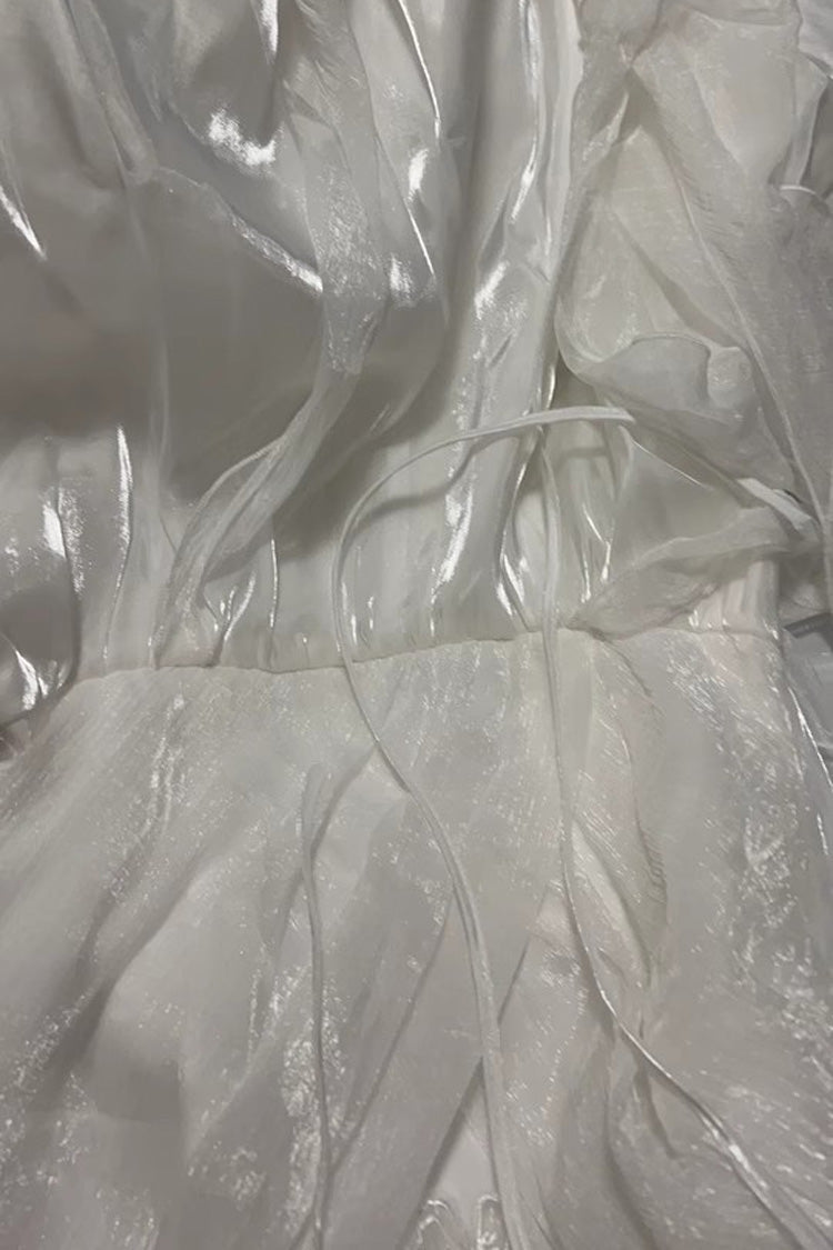 White Asymmetric Sweet Lolita JSK Dress with Chiffon and Bowknot Backless Style