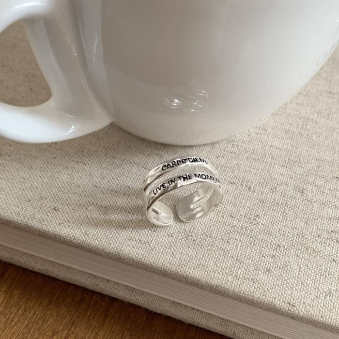 Agate Bead Alloy Open Ring / Lettering Layered - J4755