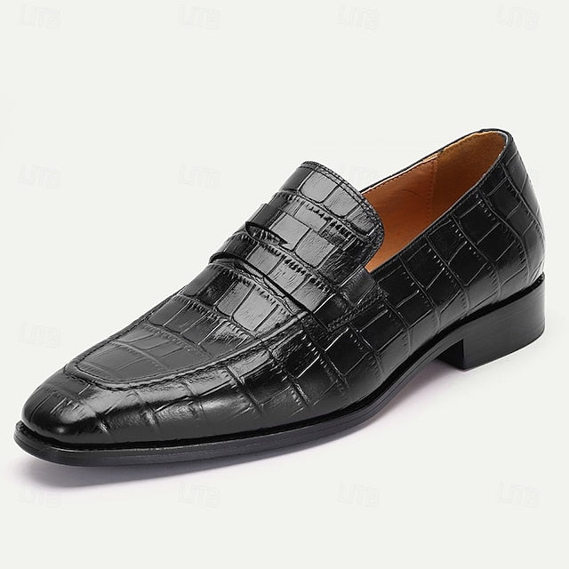Brown - Men's Dress Leather Shoes Crocodile Pattern Classic