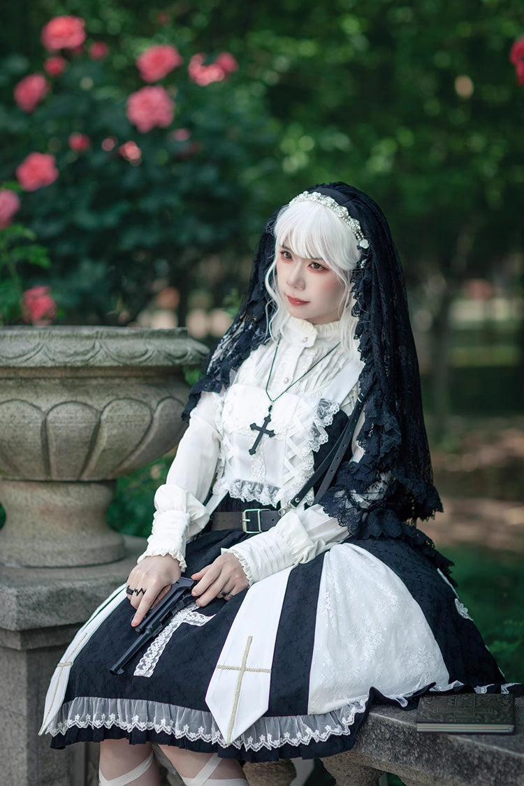 Cross Print Ruffle Sleeveless Gothic Lolita Dress