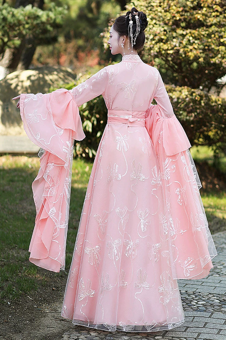 Rose V-Neck High Waist Embroidered Slim Feminine Traditional Chinese Hanfu Complete Ensemble