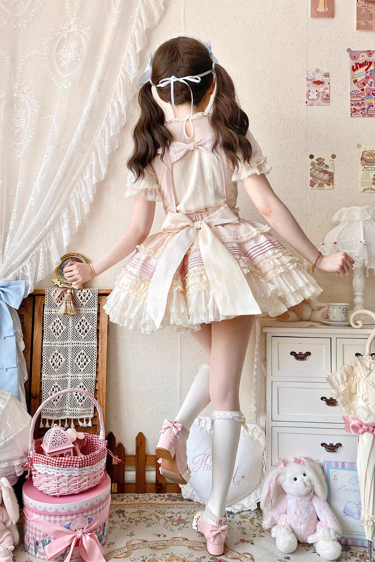 Grape Crunchies Sleeveless Multi-Tiered Ruffled Bow Lace Sweet Lolita Tank Dress Two Colors