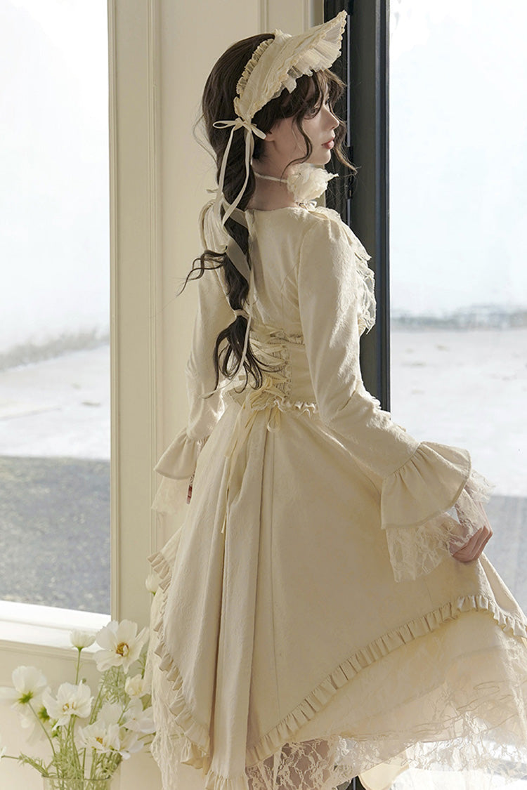 Princess Lace Dress with Ruffle Sleeves in Ivory