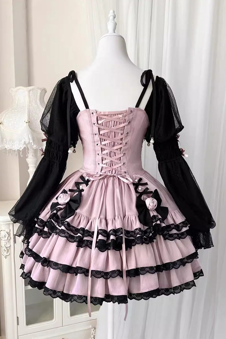 Purple Black Layered Ruffled Bow Sweet Lolita Long Sleeve Dress