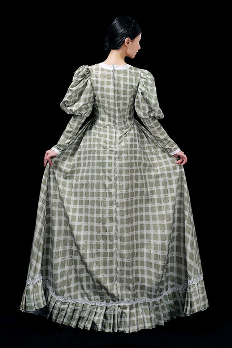 Emerald Plaid High-Waist Ruffled Victorian Lolita Evening Gown