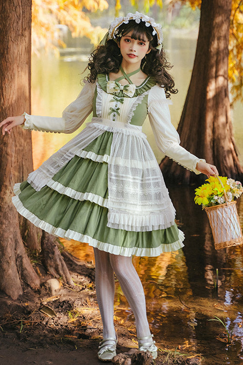Multi-Layer Ruffled Lolita OP Dress - High Waist, Long Sleeve