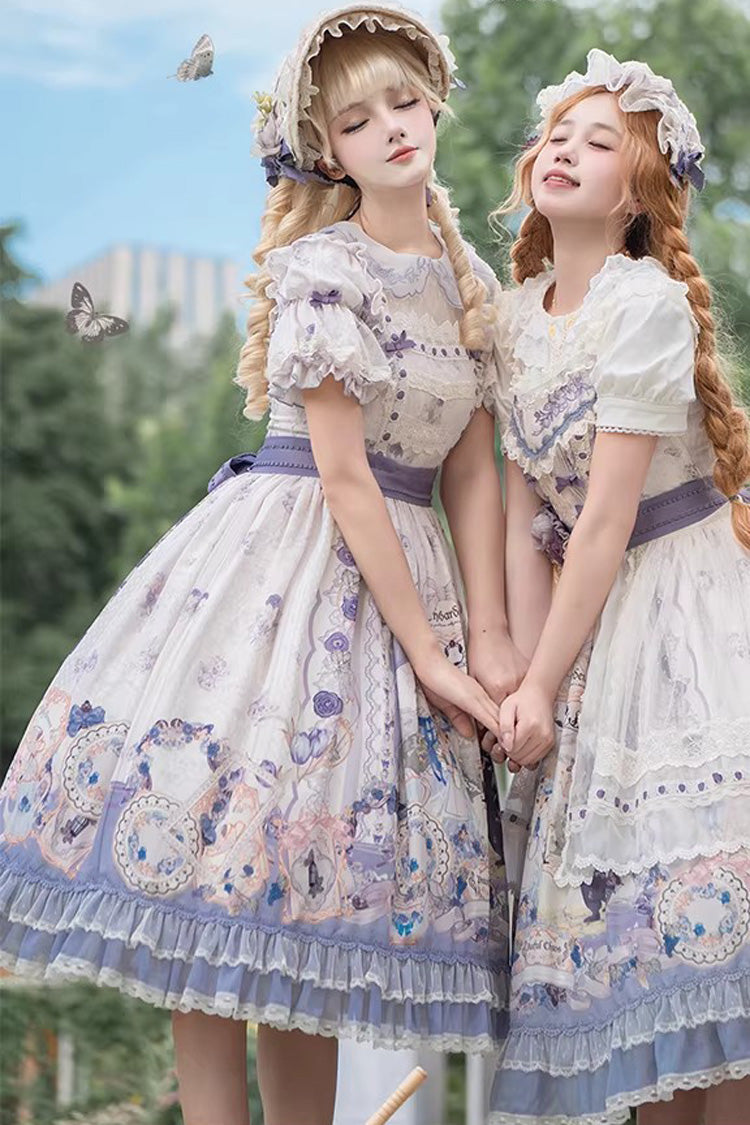 Violet Tea Party Collar Ruffled Chiffon Lace Gown