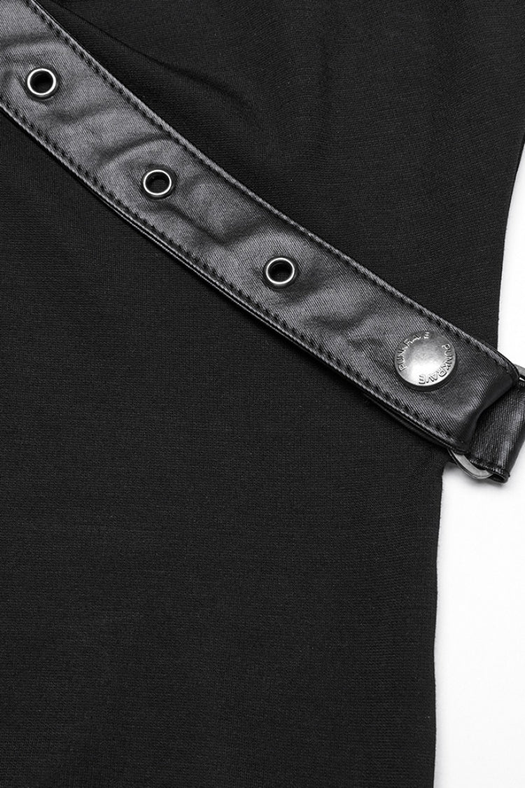 Cool Black Buckle Strap Sleeveless Halter Punk Vest