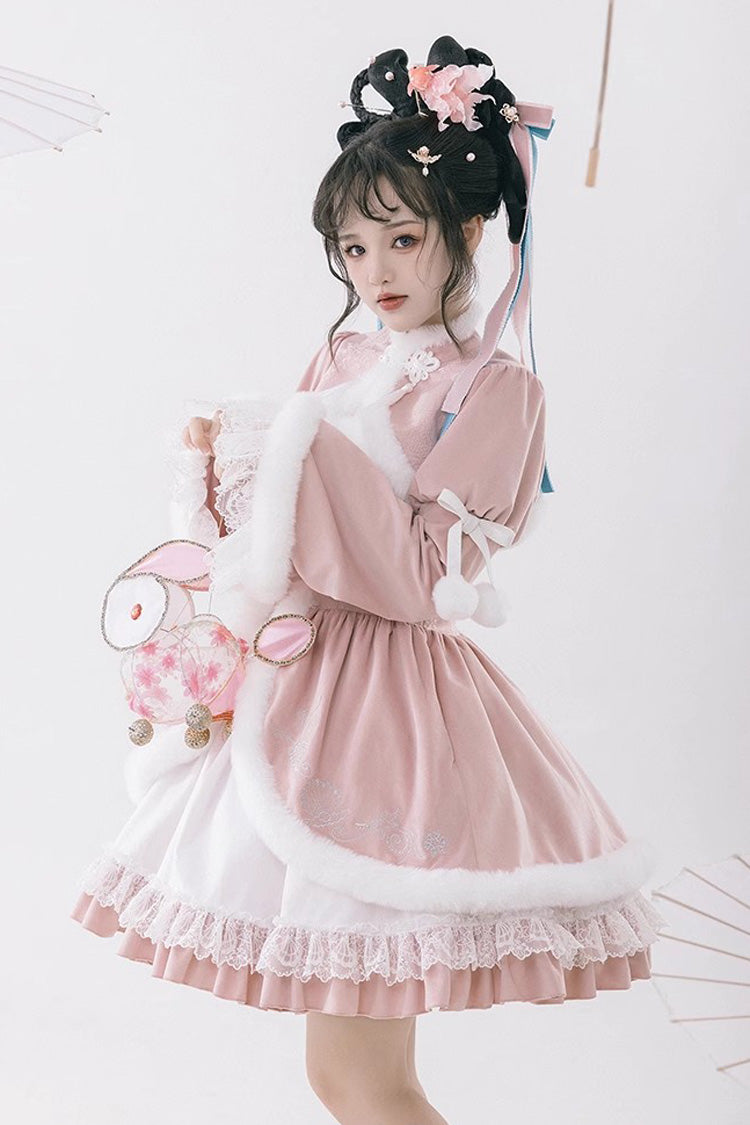White & Pink Ruffled Cardigan Chinese Princess Sweet Lolita JSK Dress