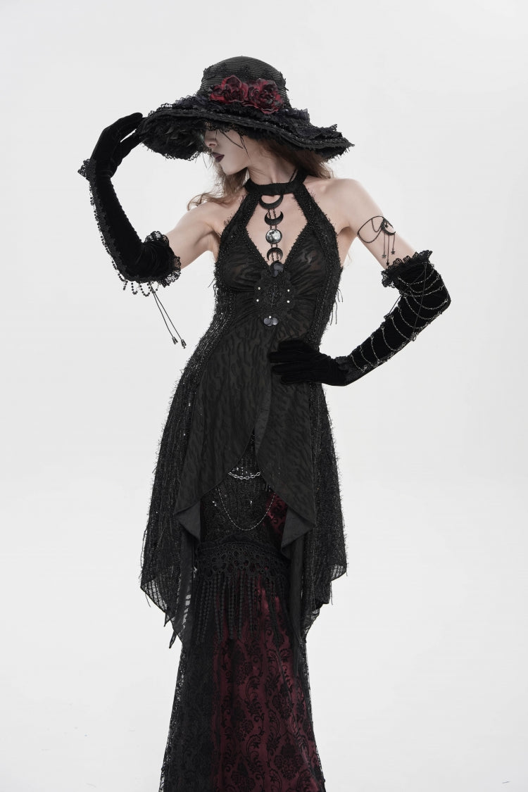 Modern Black Cut-Out Slim Sleeveless Halter Gothic Tank Top
