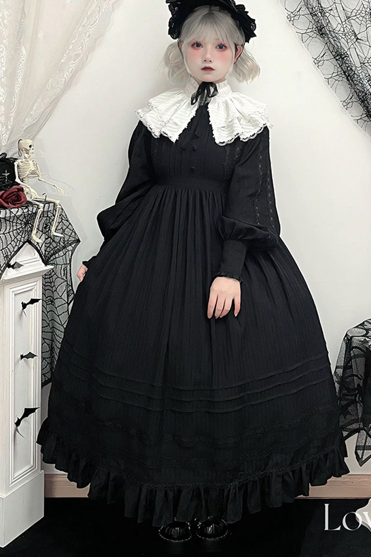 Quiet Place Jacquard Ruffle Embroidered Bow Gothic Lolita Dress