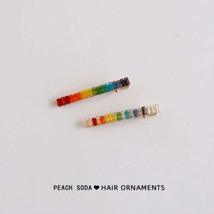 Bear / Rainbow Resin Hair Clip - 2 Pcs - Block - Color