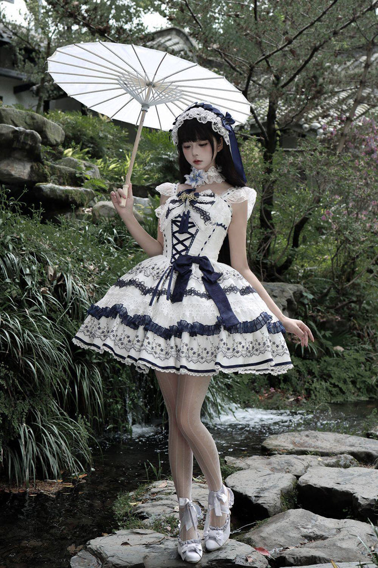 Mandarin Duck Rhapsody Sleeveless Porcelain Printed Ruffled Bow Chinese JSK