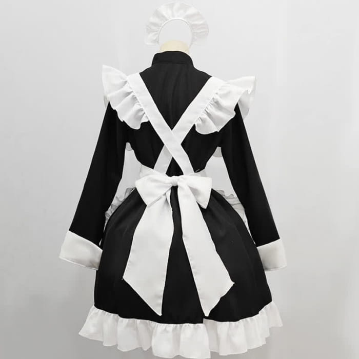 Black Button Long Sleeve Ruffled Lolita Maid Dress