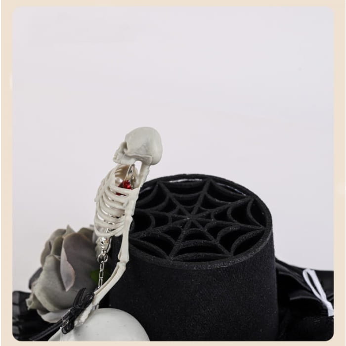 Black Floral Halloween Skeleton Mini Hat - Free Size