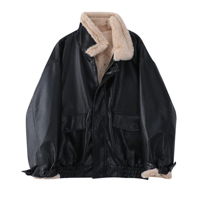 Brown Fuzzy Vintage Loose Jacket - Free Size / Black