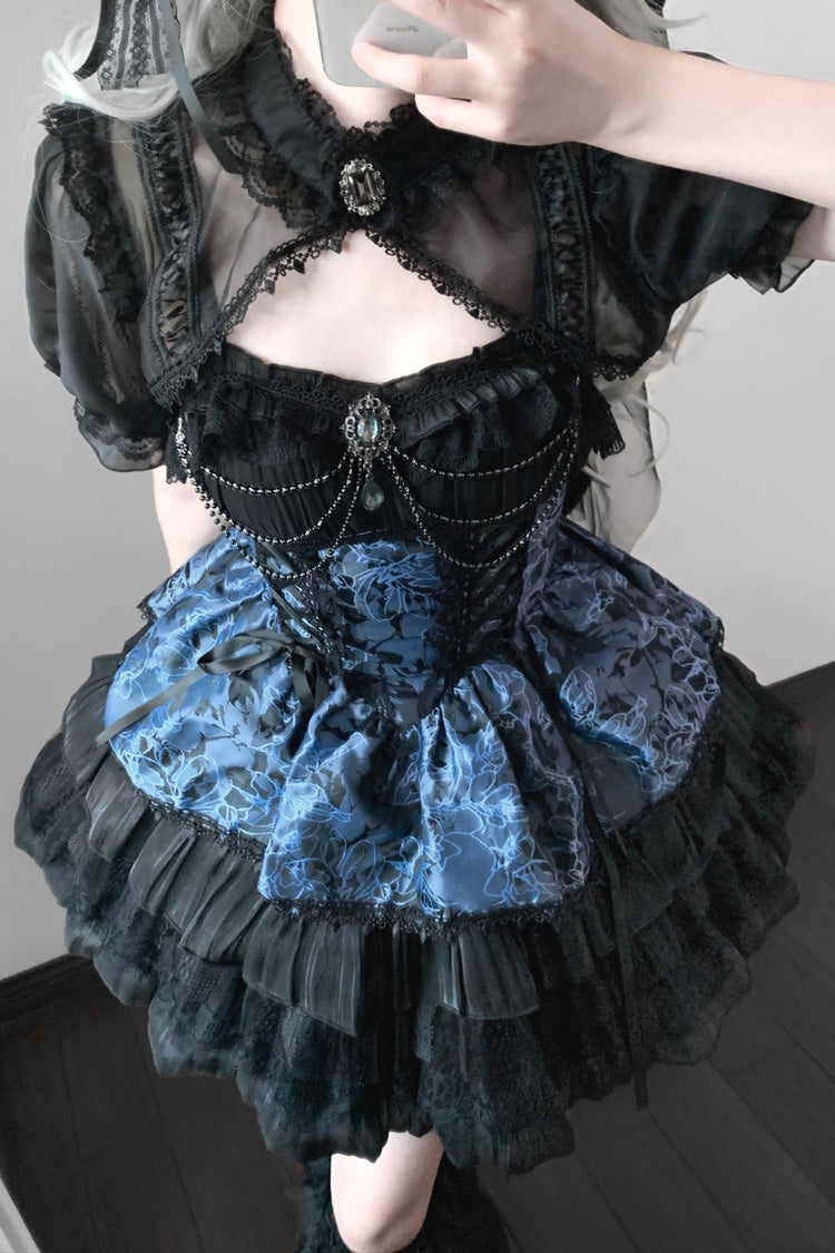 Ruffle Gothic JSK Dress with Night Print