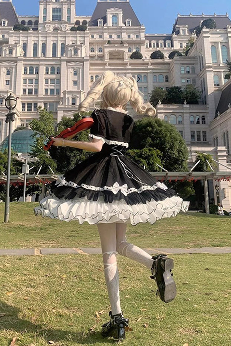 White/Black Layered Ruffle Cardigan Bow Sweet Princess Jsk Dress