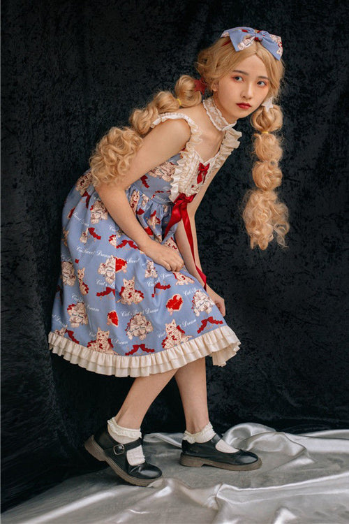 Azure Wish-Cat Sweet JSK with Ruffled Straps