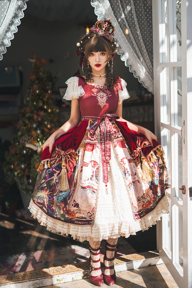 Red Kaleidoscope of Dreams Flying Sleeve Print Embroidery Cardigan Bow Classic Vintage Gorgeous Lolita
