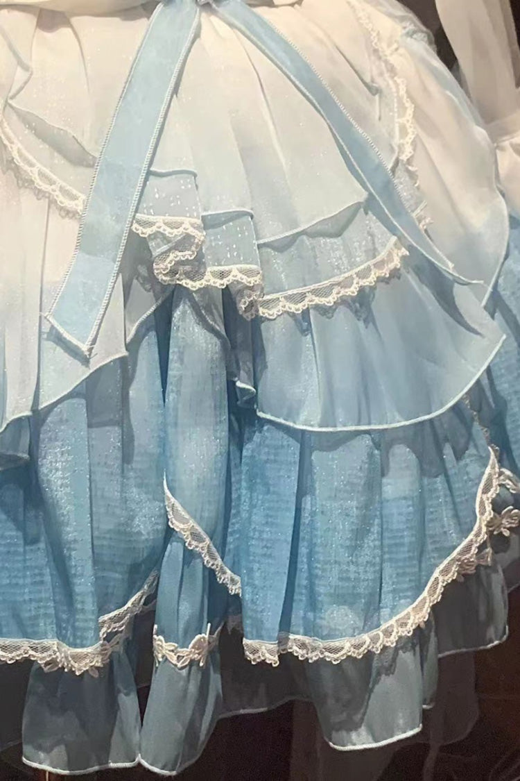 White Blue Gradient Lace Sweet Lolita Jumper Dress with Bow