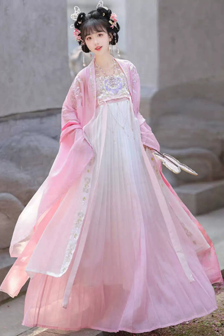 Classic Hanfu Dress with Gradient Hem and Embroidery