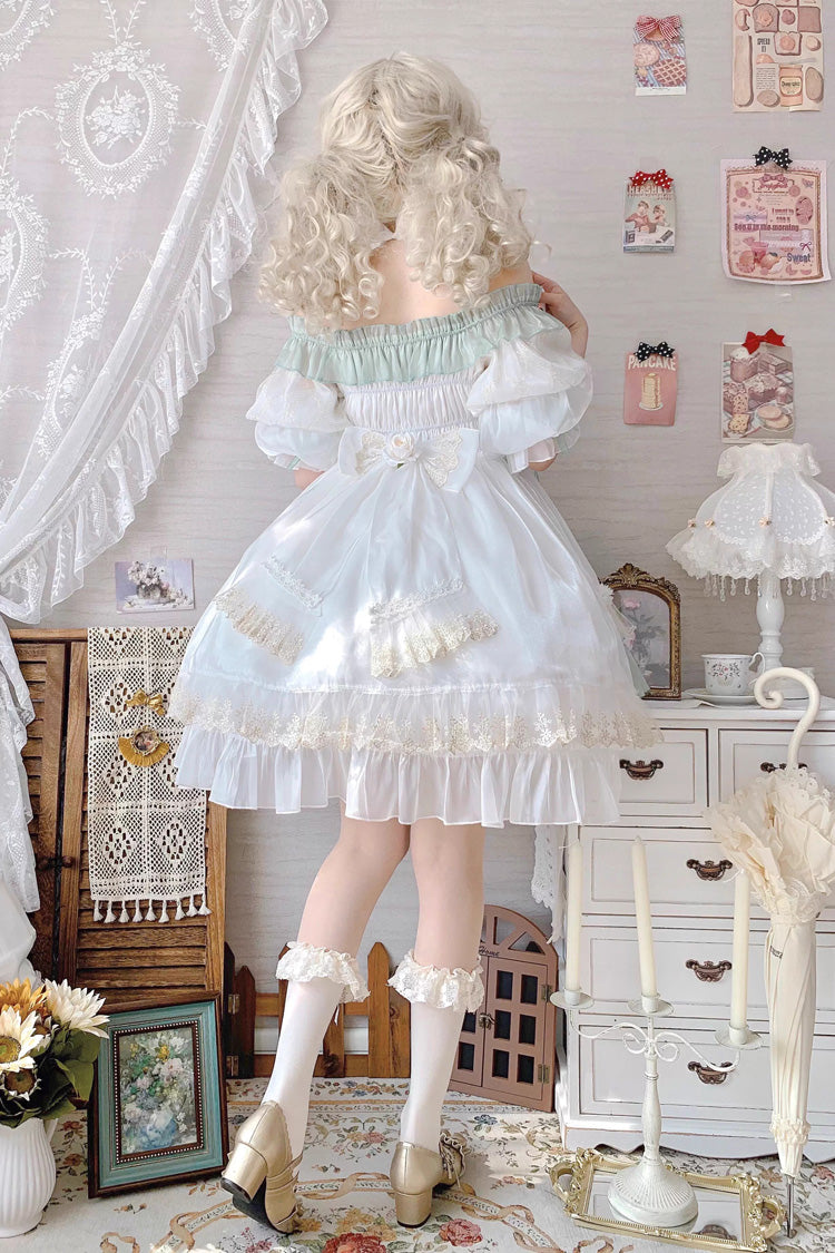 Long Sleeve Multi-Layer Ruffle Bow Lace Lace-Up Sweet Princess Lolita Dress - Green